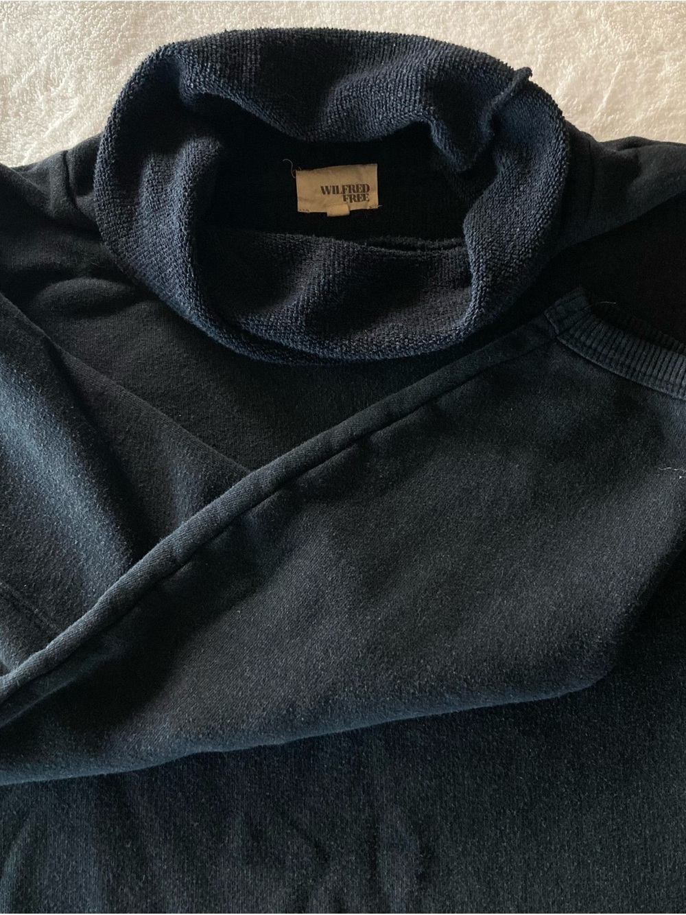 Aritzia Wilfred Free Marika oversized black cowl neck fleece sweatshirt, size S.